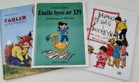 Bokpaket 3 st Barnb&ouml;cker Emils hyss nr 325, Barnens dag i Bullerbyn och Fabler.