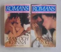 2 st romanpocket i serien Romansbiblioteket:Nr 2; Man och kvinna av Elinor Glyn och Nr 4; &Ouml;rnens flykt av Ethel M. Dell.