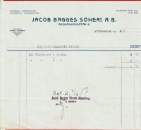 STOCKHOLM - JACOB BAGGES S&Ouml;NERS AB - FAKTURA 1917 