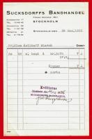 STOCKHOLM - SUCKSDORRFS BANDHANDEL - R&Auml;KNING 1938