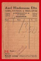STOCKHOLM - AXEL HINDERSONS EFTER. R&Auml;KNING 1943