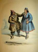 Europeiska nationerna, deras seder, bruk och kl&auml;dedr&auml;gter. sammanst&auml;llde enligt de nyaste och tillf&ouml;rlitligaste k&auml;llor. Texten bearbetad af L. Westerberg, plancherne lithografierade af C. A. Dahlstr&ouml;m. Sammanbunden med; Om Skandinavien och dess inbyggare. Texten bearbetad af Axel Em. Holmberg, plancherne lithografierade af C. A. Dahlstr&ouml;m