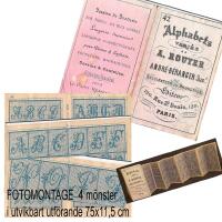 KORSSTYGNSM&Ouml;NSTER ALFABET BOKST&Auml;VER  - Alphabets vari&eacute;s de A. Rouyer - 4 Storl. Antikt m&ouml;nsterh&auml;fte fr&aring;n Paris