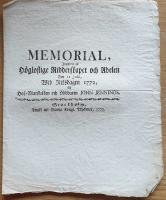 Memorial, Ingifwit til H&ouml;gloflige Ridderskapet och Adelen Den 11 Julii, Wid Riksdagen 1772.
