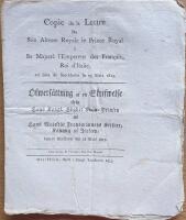 - Copie de la Lettre De Son Altesse Royale le Prince Royal &agrave; Sa Majest&eacute; l'&Eacute;mpereur des Francais, Roi d'Italie, en date de Stockholm le 23 Mars 1813. &Ouml;fwers&auml;ttning af en Skrifwelse ifr&aring;n Hans Kongl. H&ouml;ghet Kron-Prinsen till Hans Majest&auml;t Fransm&auml;nnen Kejsare, Konung af Italien, daterad Stockholm den 23 Mars 1813.