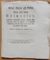 - Kongl. Maj:ts och Rikets Swea Hof-R&auml;tts Uniwersal, ang&aring;ende uph&ouml;randet af den i Kongl. F&ouml;rordningen den 24. Martii 1748 stadgade bestraffning af sp&ouml; eller ris f&ouml;r dem som kringstryka utan Pass; Utf&auml;rdadt i Stockholm den 3. Februarii 1824.