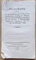 F&ouml;rteckning &ouml;fver afl. Grosshandlaren R. F. Schewes efterlemnade Samling af B&ouml;cker, Chartor och Plancheverk, som komma att f&ouml;rs&auml;ljas &aring; Bok-Auctionskammaren i Stockholm den 25 och 28 Februarii 1846.