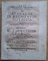 Dissertatio Historica, Generaliora nonnulla de Apanagiis in Regno Svio-gothico, ... (Diss.)