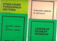 G&uuml;nter Wiegelmann: Etnologiska aspekter p&aring; kosth&aring;llet/Knut Weibust: Landskap redskap manskap/Brynjulf Alver: Historiska s&auml;gner och historisk sanning/George Nelleman & Johannes Nicolaisen: Etnologins forskningshistoria. En &ouml;versikt (4 titlar)