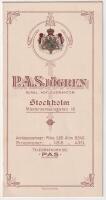 P. A. Sj&ouml;gren, Kungl. hofleverant&ouml;r, Stockholm, M&auml;stersamuelsgatan 16.
