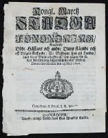 Kongl. may:tz stadga och f&ouml;rordning, ang&aring;ende d&ouml;de h&auml;stars och andre diurs fl&aring;ende och aff w&auml;gen skaffande, s&aring; i st&auml;derne som p&aring; landet, samt deras plicht och straff, som n&aring;gon f&ouml;r s&aring;dan f&ouml;rr&auml;ttning n&aring;got tillwita eller f&ouml;rebr&aring;. Datum Stockholm den 23 maji 1696.