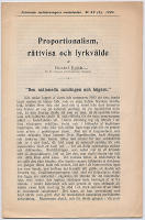 Proportionalism, r&auml;ttvisa och fyrkv&auml;lde. Frisinnade landsf&ouml;reningens meddelanden nr 39 1906.
