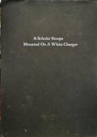 A scholar stoops mounted on a white charger