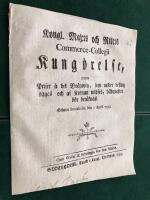 Br&auml;nnvin 1700-tal: Commerce-Collegii Kung&ouml;relse huru Priset &aring; det Br&auml;nwin, som under beslag tages och af Kronan inl&ouml;ses, h&auml;danefter b&ouml;r ber&auml;knas.