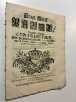 Tryck fr&aring;n Karl XII:s tid: Kongl. Maijts P&aring;bud ang&aring;ende en allm&auml;n Contribution som f&ouml;r innewarande &aring;hr 1701 uti Swerige och Finland kommer at erl&auml;ggias. 