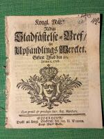 Karl XII - Kung&ouml;relse "Stadsf&auml;stelse-Bref" gifwit Ystad den 20 Januarii 1716