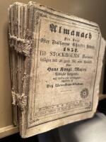  Almanach f&ouml;r &aring;ret efter fr&auml;lsaren Christi f&ouml;delse.  14 sammanbunda almanackor fr&aring;n &aring;ren 1857 till 1869