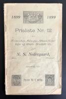 Prisliste Nr. 12 (1899) &ouml;ver Frim&aelig;rker, Helsager, Album, Kataloger og illustr. Brevkort etc.