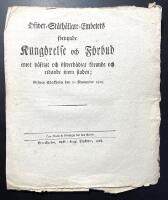 &Ouml;fwer-St&aring;th&aring;llare-Embetets F&ouml;rnyade Kung&ouml;relse och F&ouml;rbud emot h&auml;ftigt och &ouml;fwerd&aring;digt k&ouml;rande och ridande inom staden; Gifwen Stockholm den 21 nowember 1828.