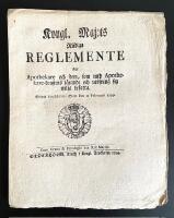 Kongl. maj:ts n&aring;diga Reglemente F&ouml;r Apothekare och dem, som med Apothekare-konstens l&auml;rande och ut&ouml;fning sig wilja befatta. Gifwit Stockholms Slott den 12 februarii 1799.