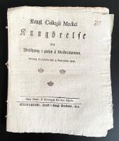 Kongl. Collegii Medici Kung&ouml;relse Om F&ouml;rh&ouml;jning i prisen &aring; Medicamenter. Gifwen Stockholm den 15 September 1808.