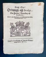 Kongl. may.tz Ordningh och Stadga, Om Jachter, Diuref&aring;ng och Fogelskiutande, Giord och f&ouml;rb&auml;ttrat p&aring; Rijkzdagen som h&ouml;ltz i Stockholm &aring;hr 1664.