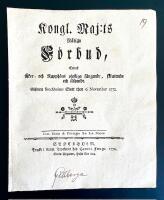 Kongl. Maj:ts N&aring;diga F&ouml;rbud, Emot &Aring;ker- och Rapph&ouml;ns olofliga f&aring;ngande, skiutande och s&auml;ljande. Gifwit Stockholms Slott then 6 November 1772
