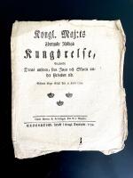 Kongl. maj:ts f&ouml;rnyade n&aring;diga Kung&ouml;relse, Ang&aring;ende Deras answar, som Jaga och Skjuta under f&ouml;rbuden tid. Gifwen Haga den 11 junii 1799.