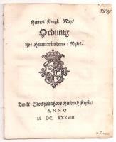 Hennes Kongl: May.tz Ordning F&ouml;r Hammarsmederne i Riiket 