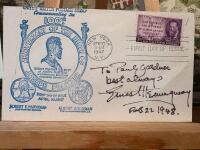 Autograf/brevkort Ernest Hemingway