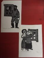 Svenolof Ehren. Br&ouml;llopsbesv&auml;r. 7 linoleumsnitt 