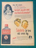 Retro-annons &rdquo;Salubrin &auml;r bra vid oren hy&rdquo; fr&aring;n 1951
