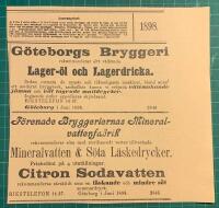 Annons ”Göteborgs bryggeri” ur dagstidning från 1898