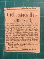 Annons ”Grebbestads Hafskuranstalt” ur dagstidning från 1898