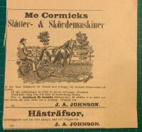 Träsnitt ”Slåtter- & skördemaskin” ur dagstidning från 1898