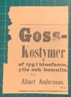 Annons ”Goss-kostymer” ur dagstidning från 1898