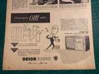 Retro-annons &rdquo;Orion Radio &ndash; &Auml;del i stil - &auml;del i ton&rdquo; fr&aring;n 1949