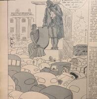 Retro-sk&auml;mtteckning &rdquo;Trafikkaos i Stockholm&rdquo; fr&aring;n 1953