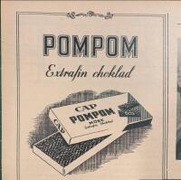Retro-annons &rdquo;Pompom extrafin choklad i tunna kakor&rdquo; fr&aring;n 1953