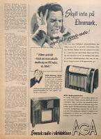 Retro-annons &rdquo;Svensk radio i v&auml;rldsklass AGA&rdquo; fr&aring;n 1953