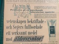 Retro-annons &rdquo;Segers cremer &ndash; medel mot &aring;ldersrynkor&rdquo; fr&aring;n 1960