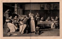Träsnitt ”Siesta i klostret” ur tidning från 1882