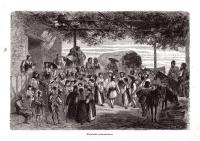 Träsnitt ”Romer dansar” ur tidskrift från 1871