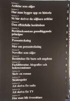 Skrivinstitutet: 15 sektioner: Artiklar som s&auml;ljer, Hur man bygger upp en historia, S&aring; h&auml;r skriver du s&auml;ljbara artiklar, Den effektfulla ber&auml;ttelsen, Ber&auml;ttarkonstens grundl&auml;ggande principer, Personteckning, Mer om personteckning, Noveller som s&auml;ljer, Ber&auml;ttelser f&ouml;r barn och ungdom, Facklitteratur, biografier och bokrecensioner, Skriv en roman, Sk&aring;despelet, Att skriva f&ouml;r radio, Att skriva f&ouml;r TV, Hur man blir &ouml;vers&auml;ttare.